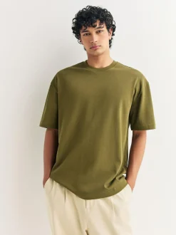 Next Olive Green /Ice Grey/Orange Rust Relaxed Fit Heavyweight T-Shirts 3 Pack Sale