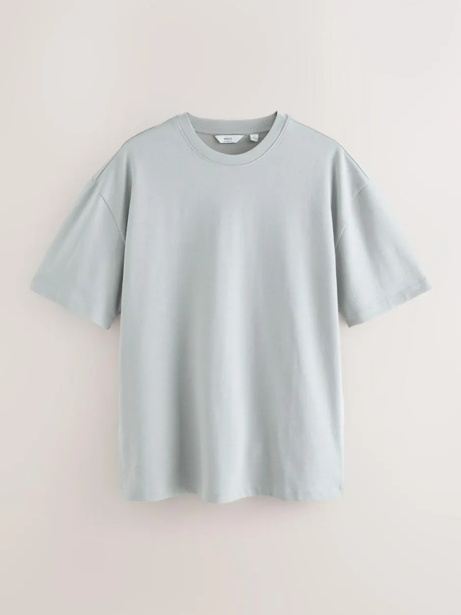 Next Olive Green /Ice Grey/Orange Rust Relaxed Fit Heavyweight T-Shirts 3 Pack Sale