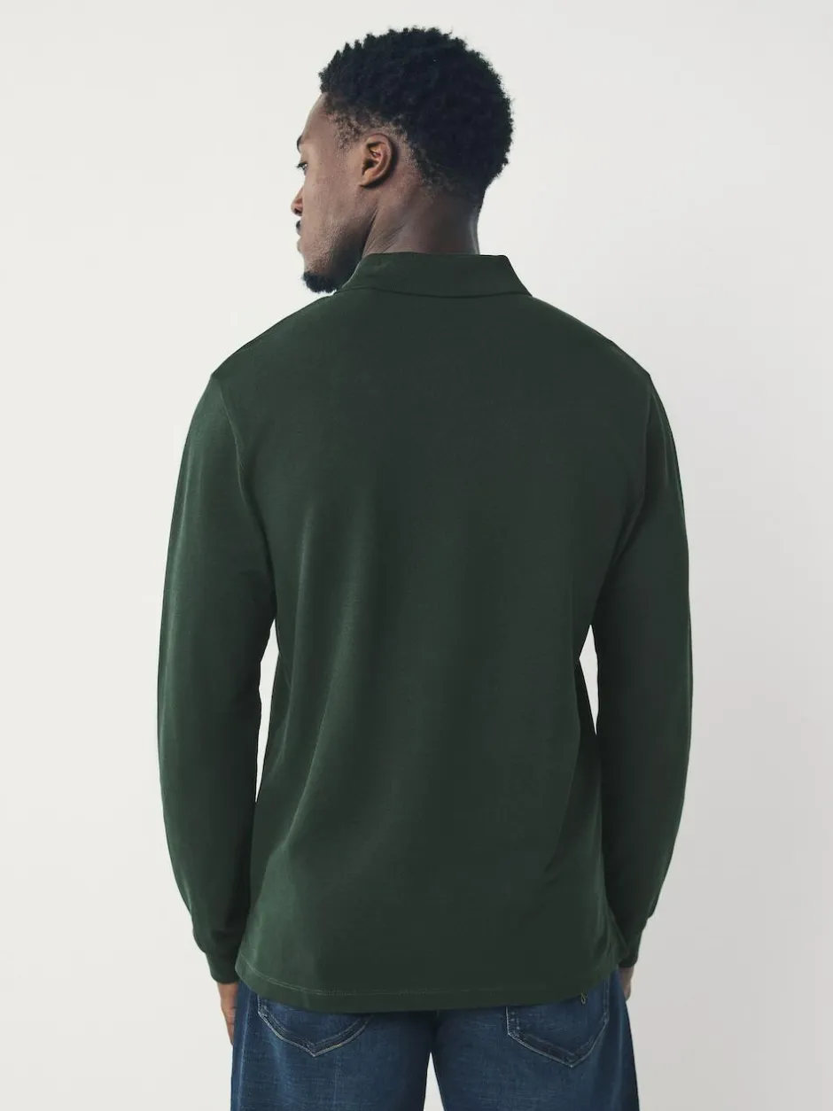 Next Olive Green Regular Fit Long Sleeve Pique Polo Shirt Best
