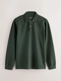 Next Olive Green Regular Fit Long Sleeve Pique Polo Shirt Best