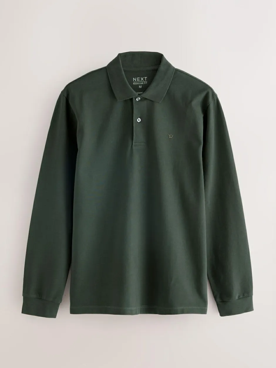 Next Olive Green Regular Fit Long Sleeve Pique Polo Shirt Best