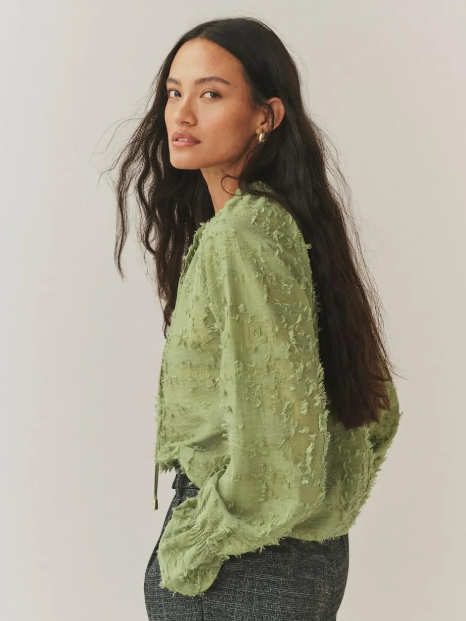 Next Tufty Jacquard Long Sleeve Blouse Olive Green Online