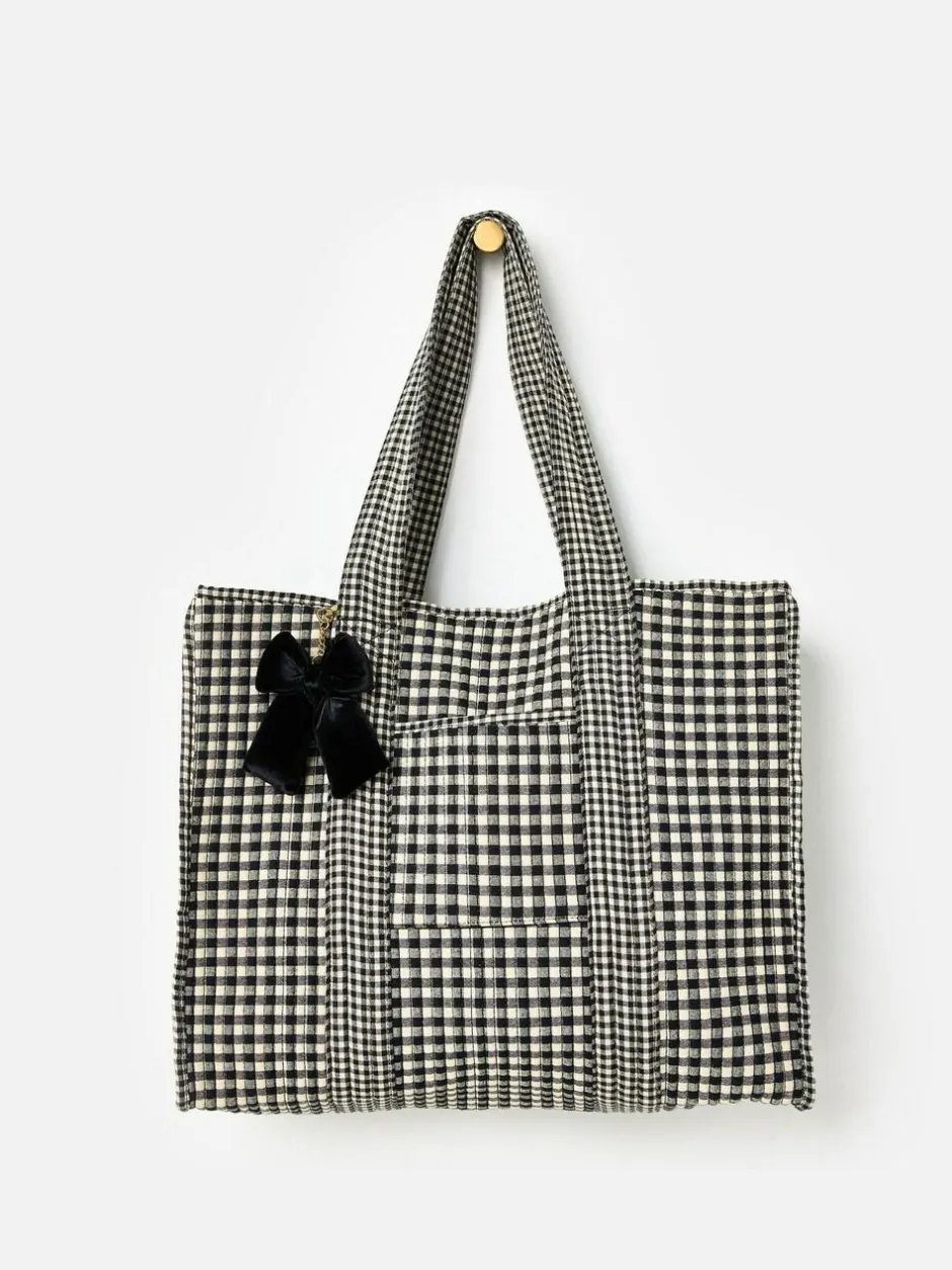 Oliver Bonas Black Gingham FabricnTote Bag Best