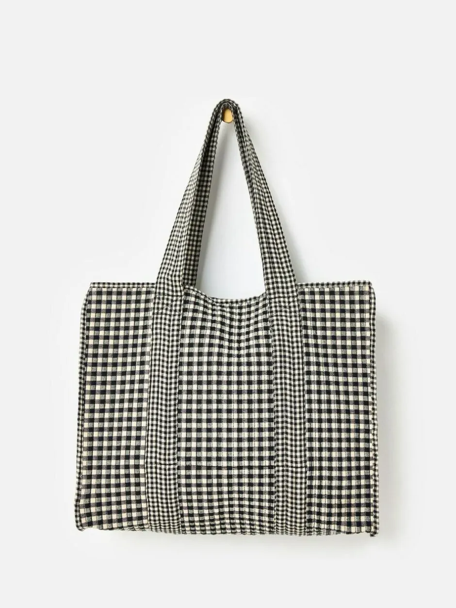 Oliver Bonas Black Gingham FabricnTote Bag Best