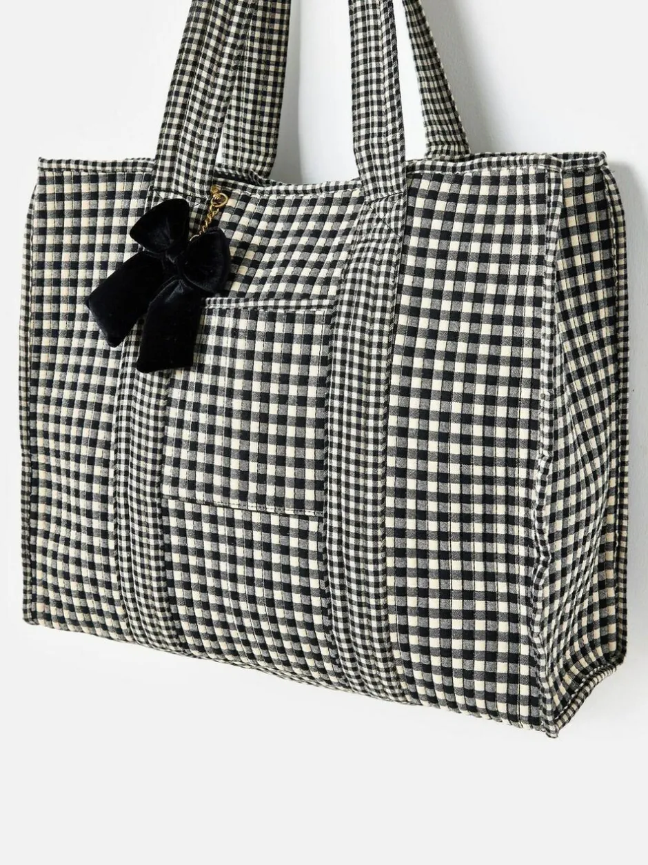 Oliver Bonas Black Gingham FabricnTote Bag Best
