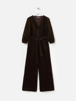 Oliver Bonas Brown Corduroy V-Neck Tie Waist Jumpsuit