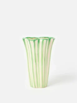 Oliver Bonas Green & White Striped Ceramic Vase Outlet