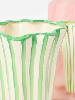 Oliver Bonas Green & White Striped Ceramic Vase Outlet
