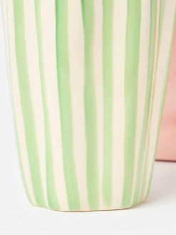Oliver Bonas Green & White Striped Ceramic Vase Outlet