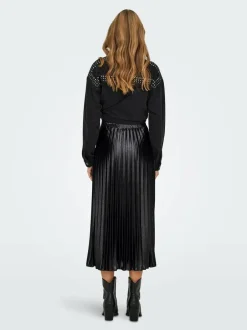 ONLY Black Metallic Pleated Midi Skirt New