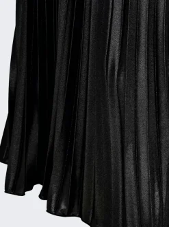 ONLY Black Metallic Pleated Midi Skirt New