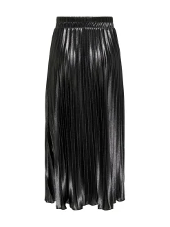 ONLY Black Metallic Pleated Midi Skirt New