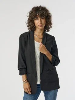 ONLY Black Ruched Sleeve Workwear 100% Cotton Blazer Online