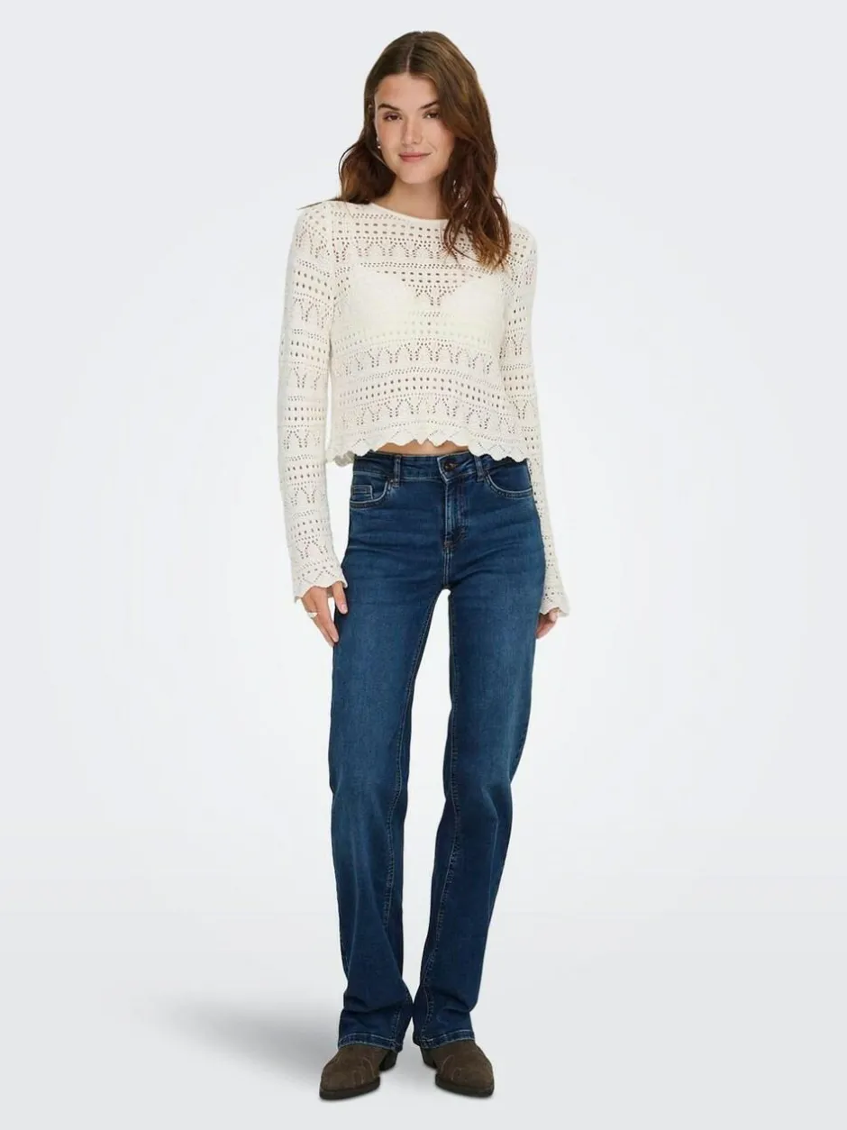 ONLY Blush Mid Rise Straight Leg Jeans With Super Stretch Dark Blue Sale