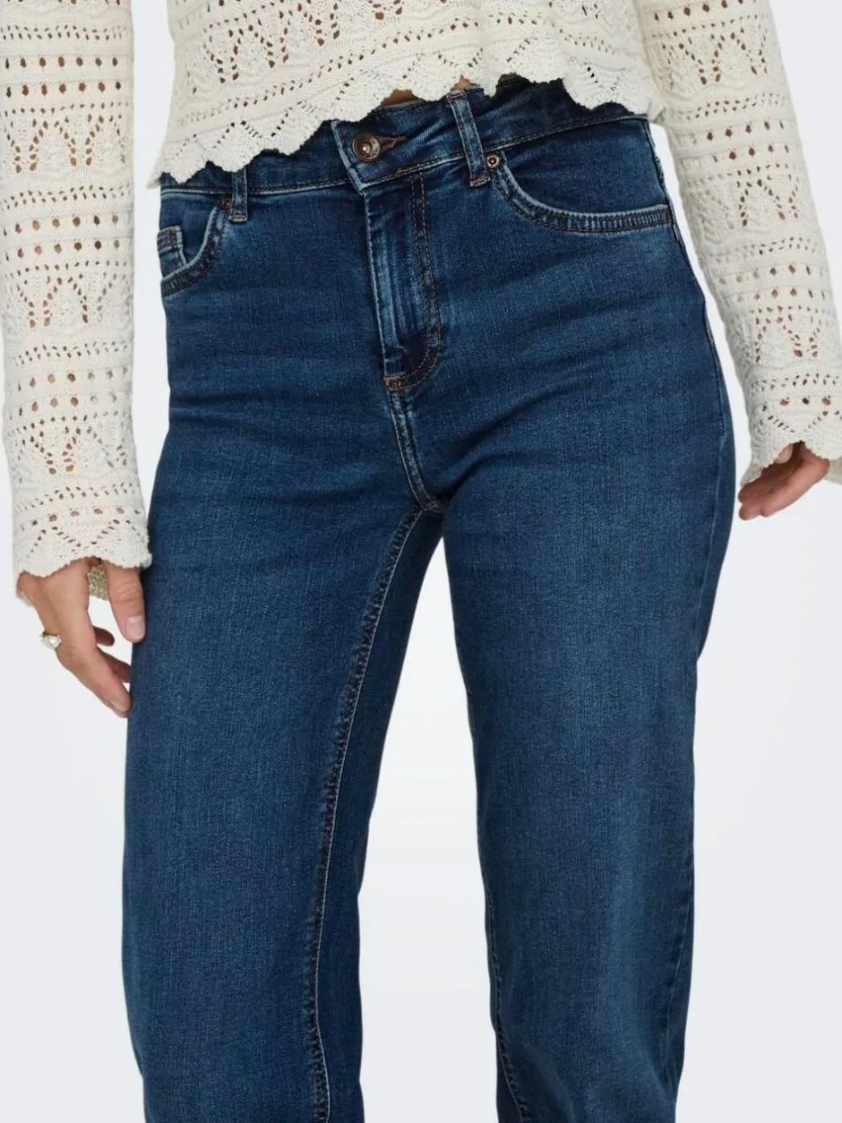ONLY Blush Mid Rise Straight Leg Jeans With Super Stretch Dark Blue Sale