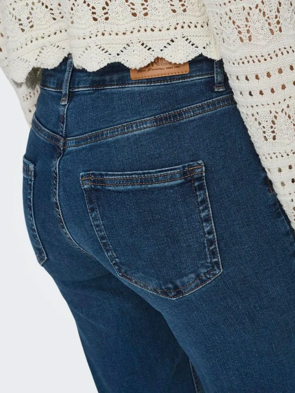 ONLY Blush Mid Rise Straight Leg Jeans With Super Stretch Dark Blue Sale