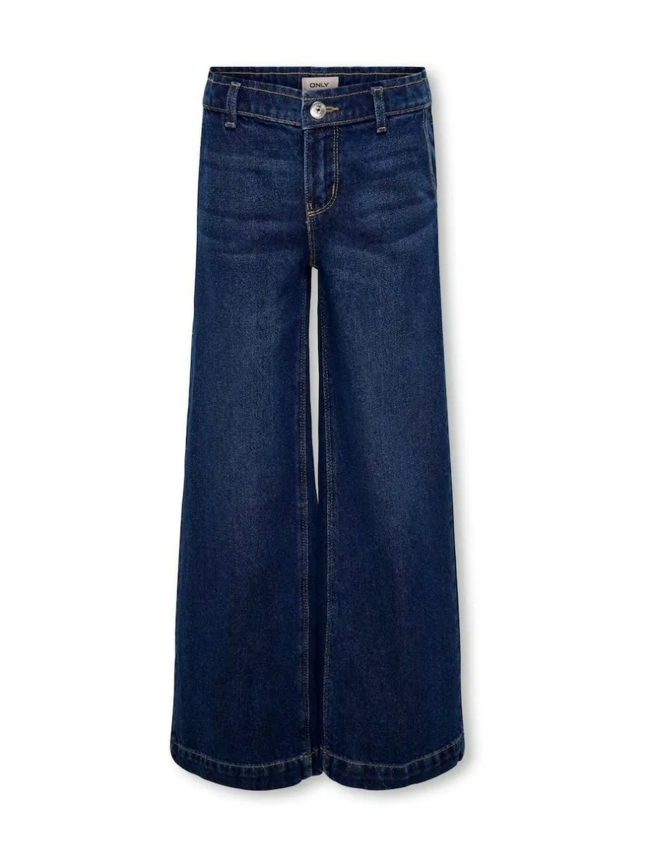 ONLY KIDS Blue 100% Cotton Wide Leg Jeans with Adjustable Waist Outlet
