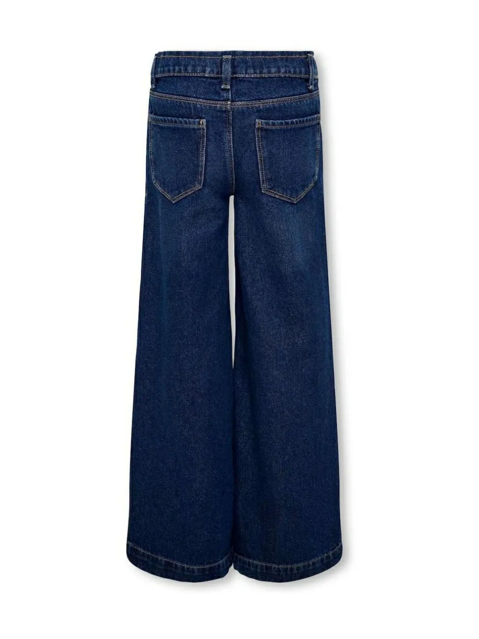 ONLY KIDS Blue 100% Cotton Wide Leg Jeans with Adjustable Waist Outlet