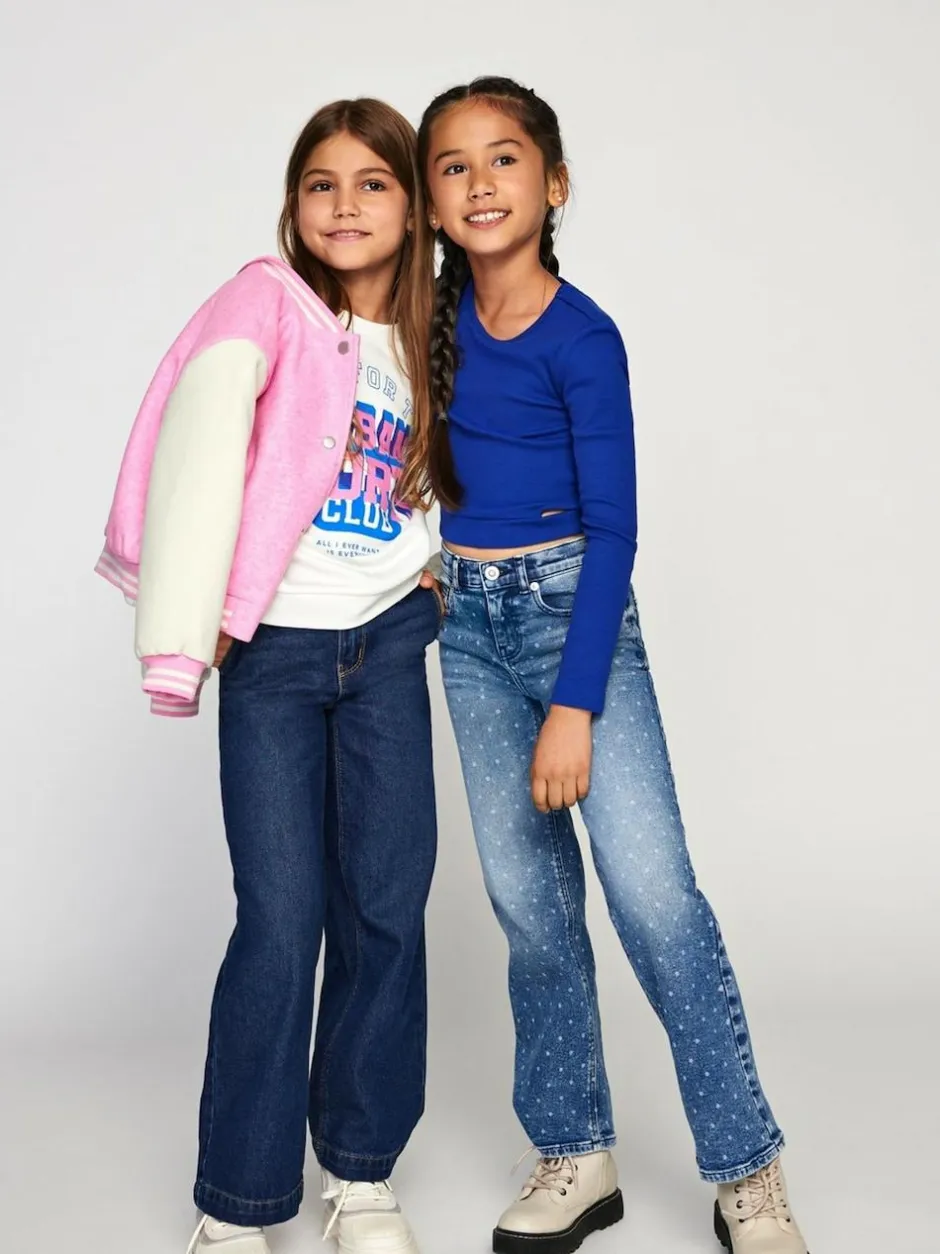 ONLY KIDS Blue 100% Cotton Wide Leg Jeans with Adjustable Waist Outlet