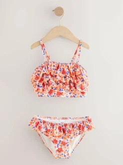 Next Frill Bikini (3-16yrs) Orange Ditsy Floral Online