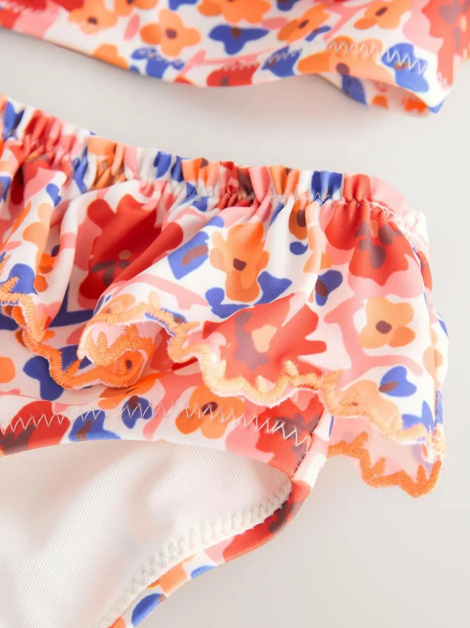 Next Frill Bikini (3-16yrs) Orange Ditsy Floral Online