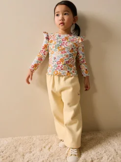 Next Long Sleeve Ribbed Frill Top (3mths-7yrs) Orange Ditsy Floral Hot