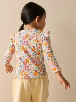 Next Long Sleeve Ribbed Frill Top (3mths-7yrs) Orange Ditsy Floral Hot