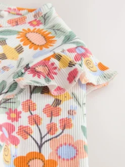 Next Long Sleeve Ribbed Frill Top (3mths-7yrs) Orange Ditsy Floral Hot