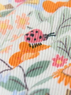 Next Long Sleeve Ribbed Frill Top (3mths-7yrs) Orange Ditsy Floral Hot
