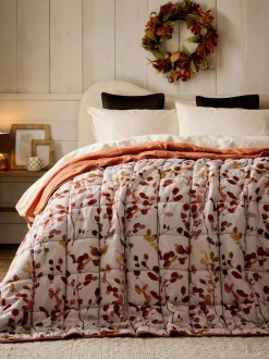Next Honesty Floral Print Reversible Bedspread Orange Clearance