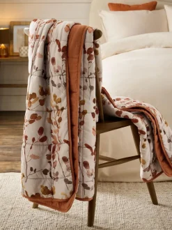 Next Honesty Floral Print Reversible Bedspread Orange Clearance