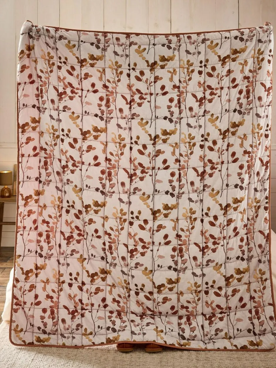 Next Honesty Floral Print Reversible Bedspread Orange Clearance