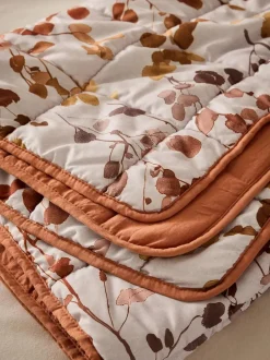 Next Honesty Floral Print Reversible Bedspread Orange Clearance