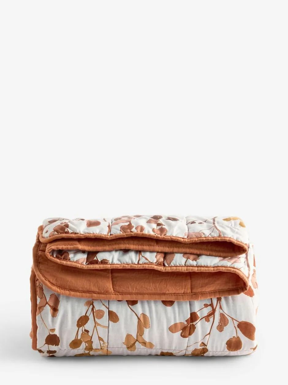 Next Honesty Floral Print Reversible Bedspread Orange Clearance