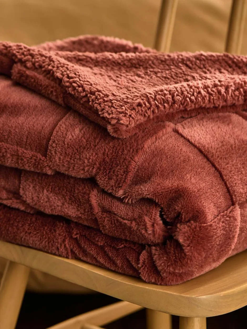 Next Jasper Checkerboard Cosy Fleece Reverse Throw Orange Online