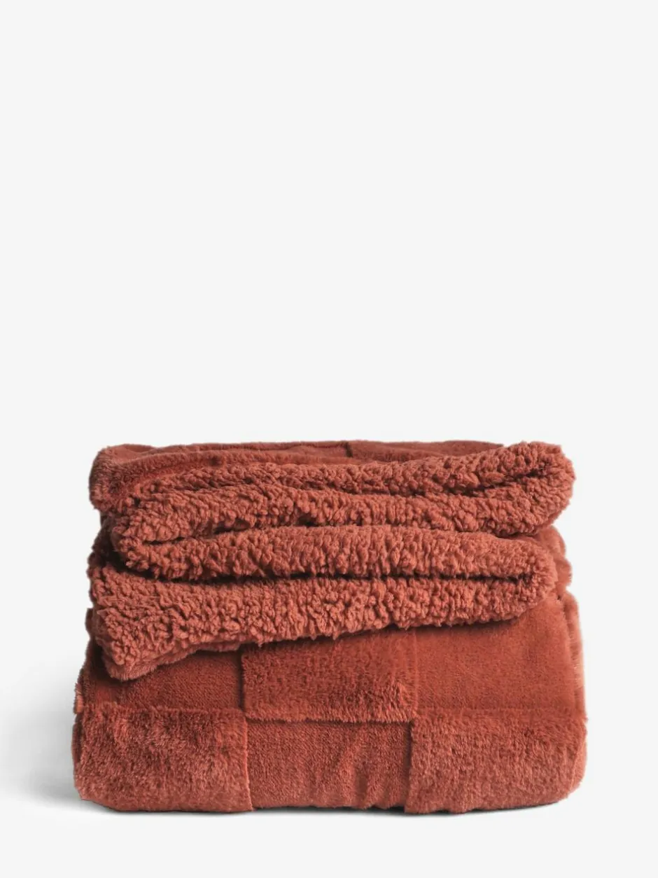 Next Jasper Checkerboard Cosy Fleece Reverse Throw Orange Online