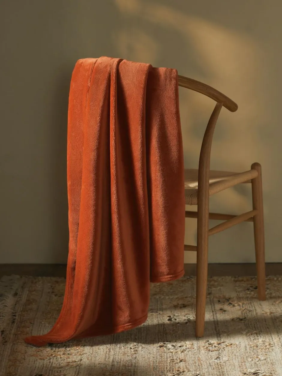 Next Orange Plush Fleece Throw New