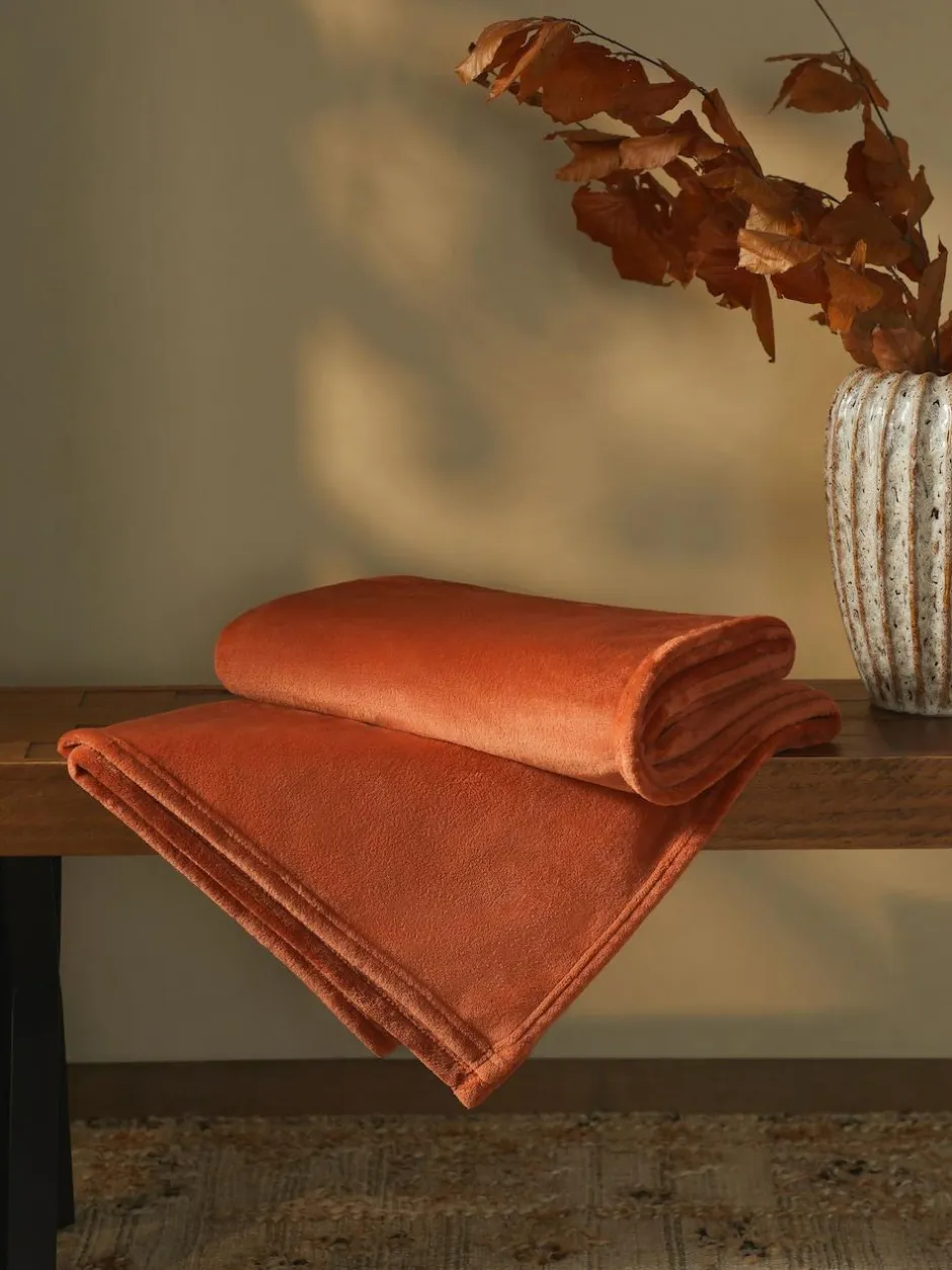 Next Orange Plush Fleece Throw New