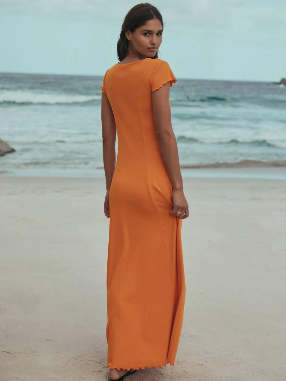 Next Short Sleeve Jersey Button Through Maxi Dress Orange Clearance