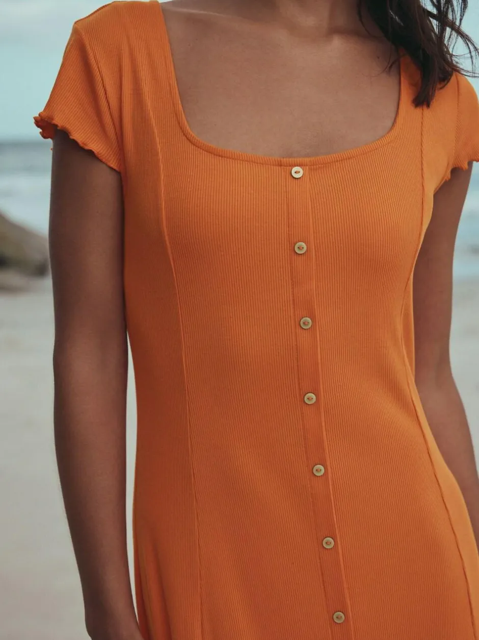 Next Short Sleeve Jersey Button Through Maxi Dress Orange Clearance