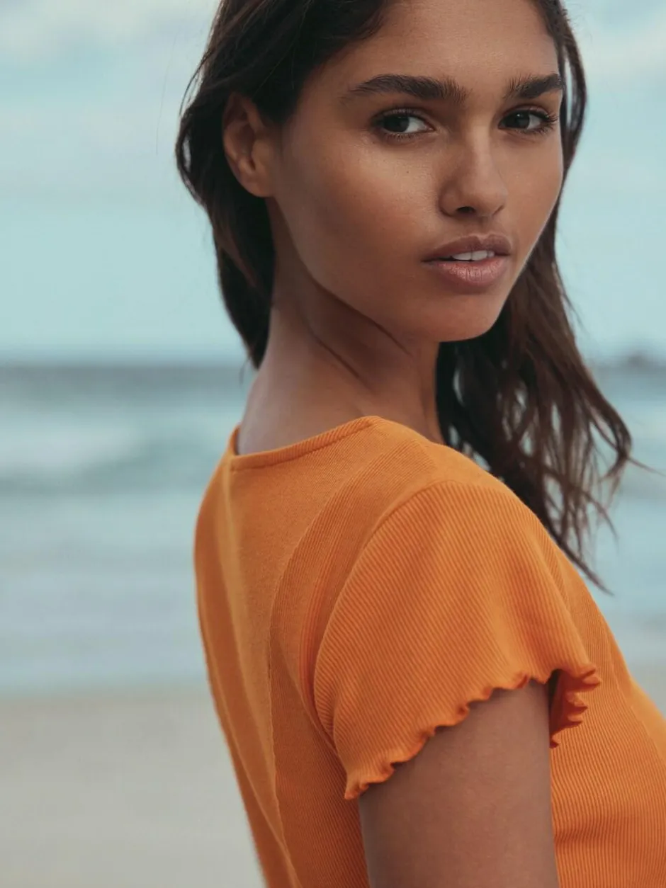 Next Short Sleeve Jersey Button Through Maxi Dress Orange Clearance