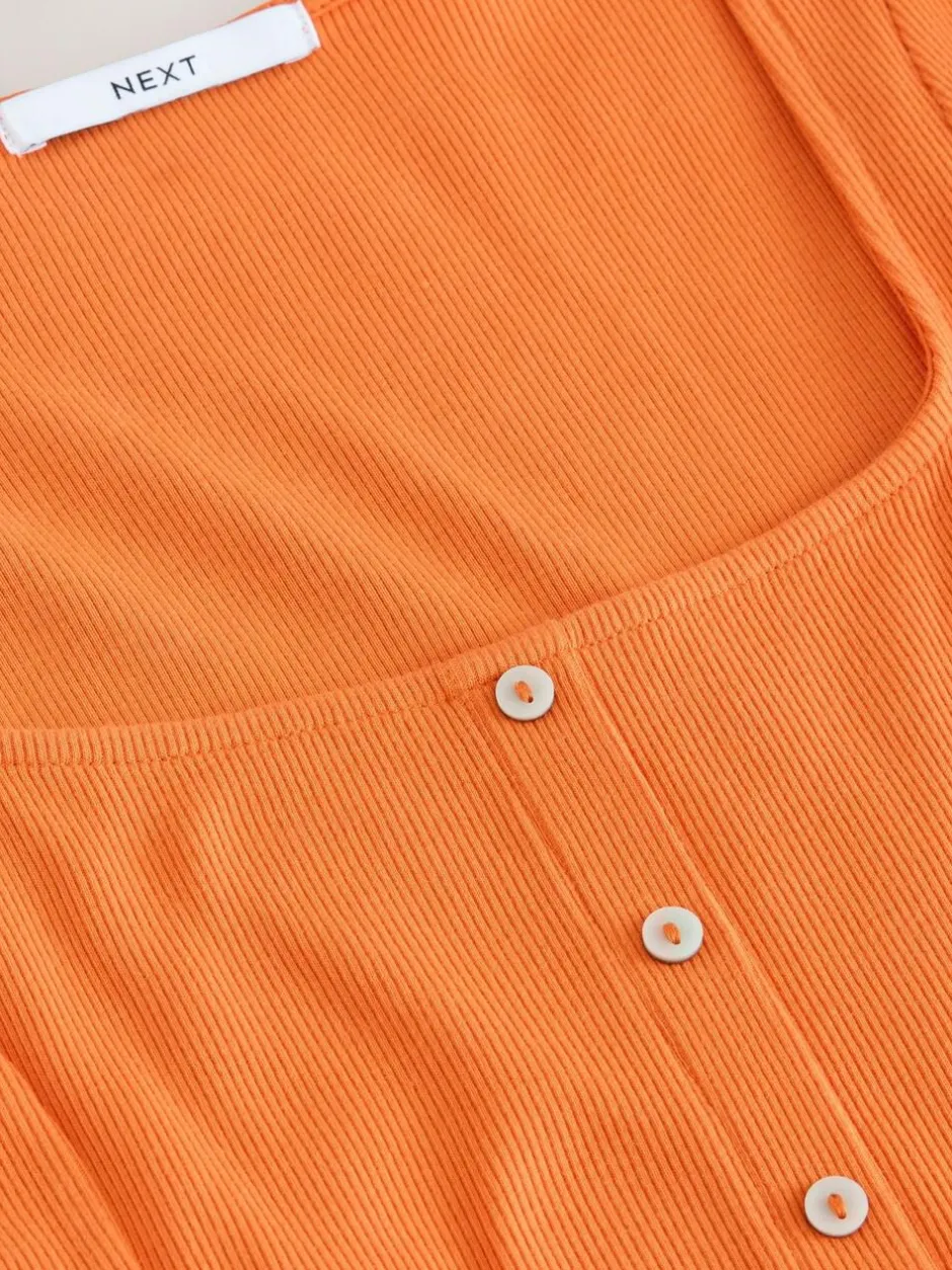 Next Short Sleeve Jersey Button Through Maxi Dress Orange Clearance