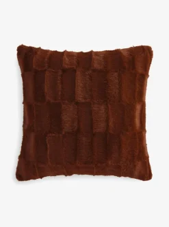 Next Textured Faux Fur Check Cushion Orange Outlet