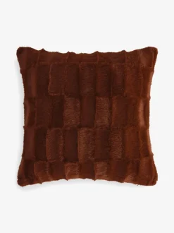 Next Textured Faux Fur Check Cushion Orange Outlet
