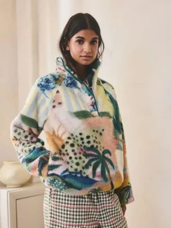 Next Printed Borg Fleece Top Orange Tropical Scene Sale