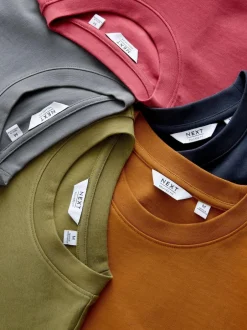 Next Relaxed Fit Heavyweight T-Shirts 5 Pack Orange/Grey/Green/Navy Blue/Red