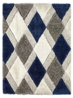 Origin Rugs Navy 3D GEO Shaggy Rug Clearance