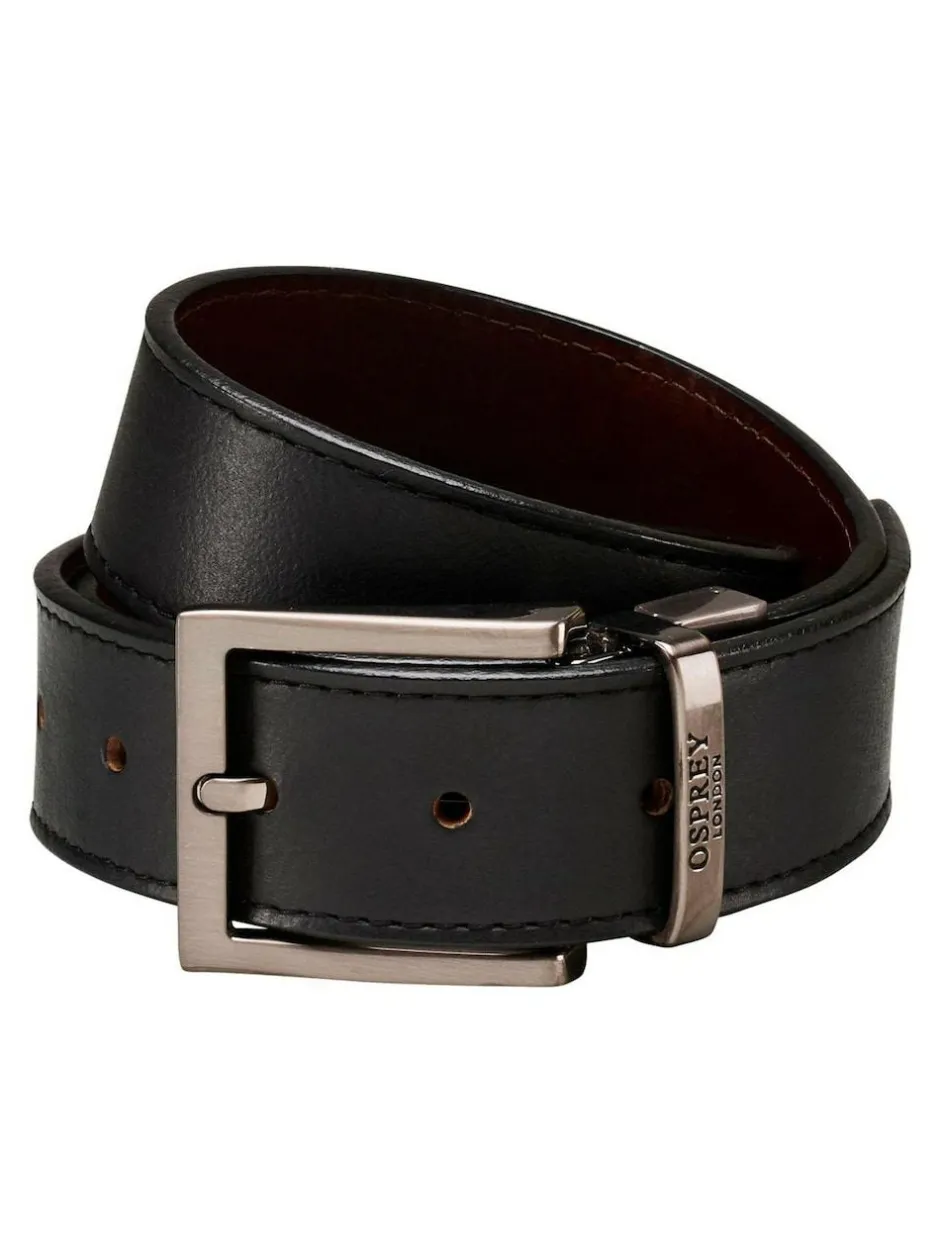 Osprey London Black The Crawford 3.5cm Reversible Leather Belt Discount