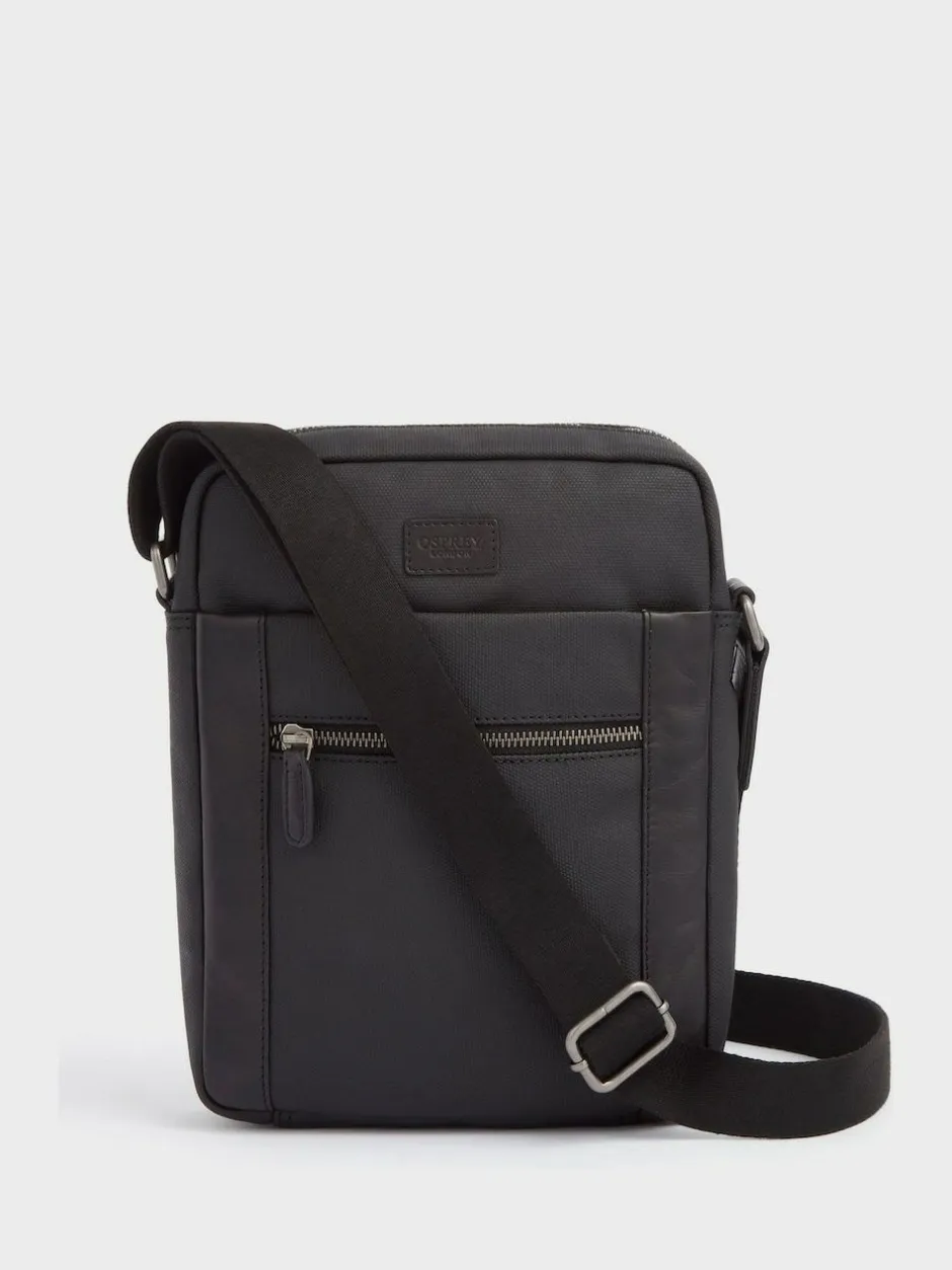 Osprey London The Small Grantham Waxed Canvas And Leather Messenger Bag Black Clearance