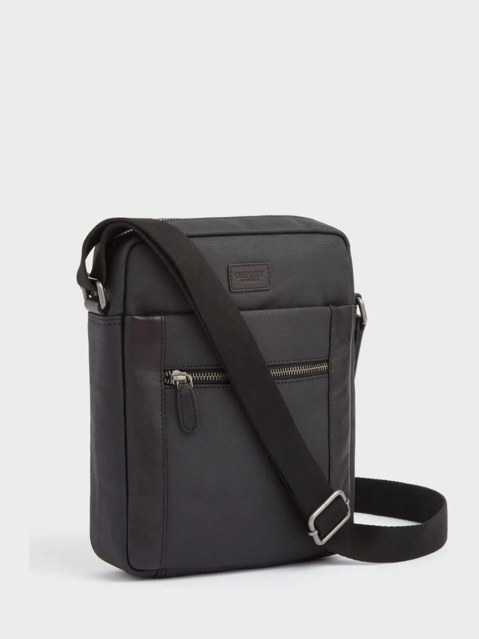 Osprey London The Small Grantham Waxed Canvas And Leather Messenger Bag Black Clearance